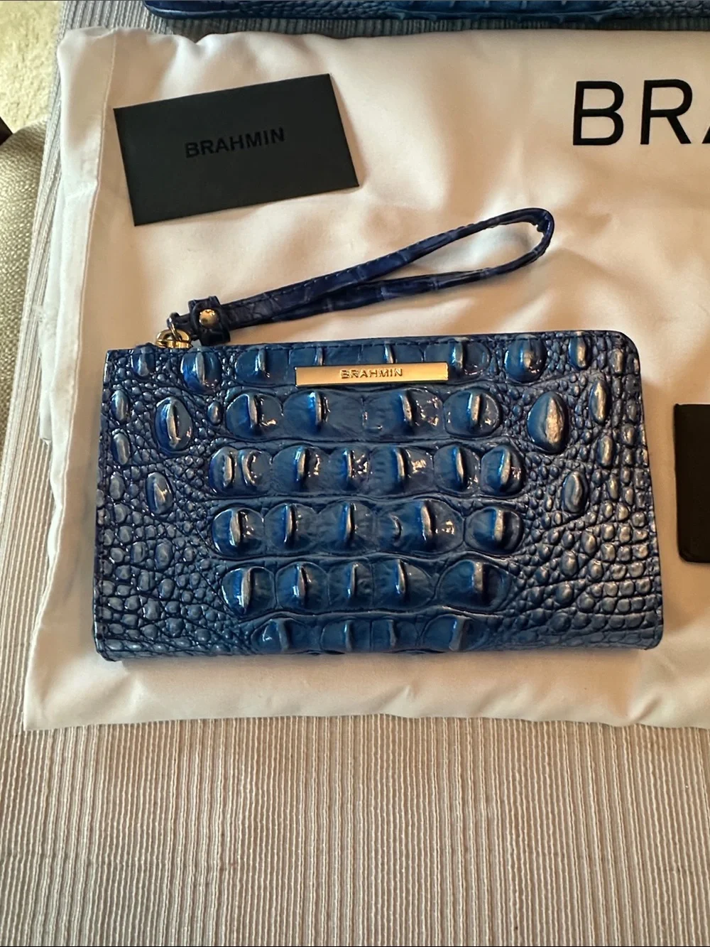 Brahmin large Duxbury blue with silver sheen mixed in  bag&wallet set